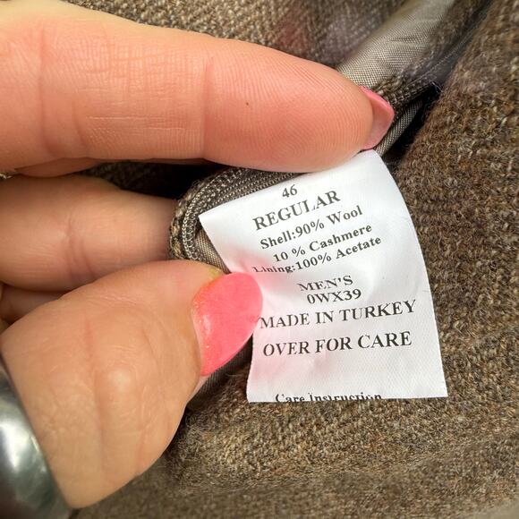 Vintage L.L. Bean Brown Herringbone Sport Coat Blazer Wool Cashmere 46R - Picture 7 of 13